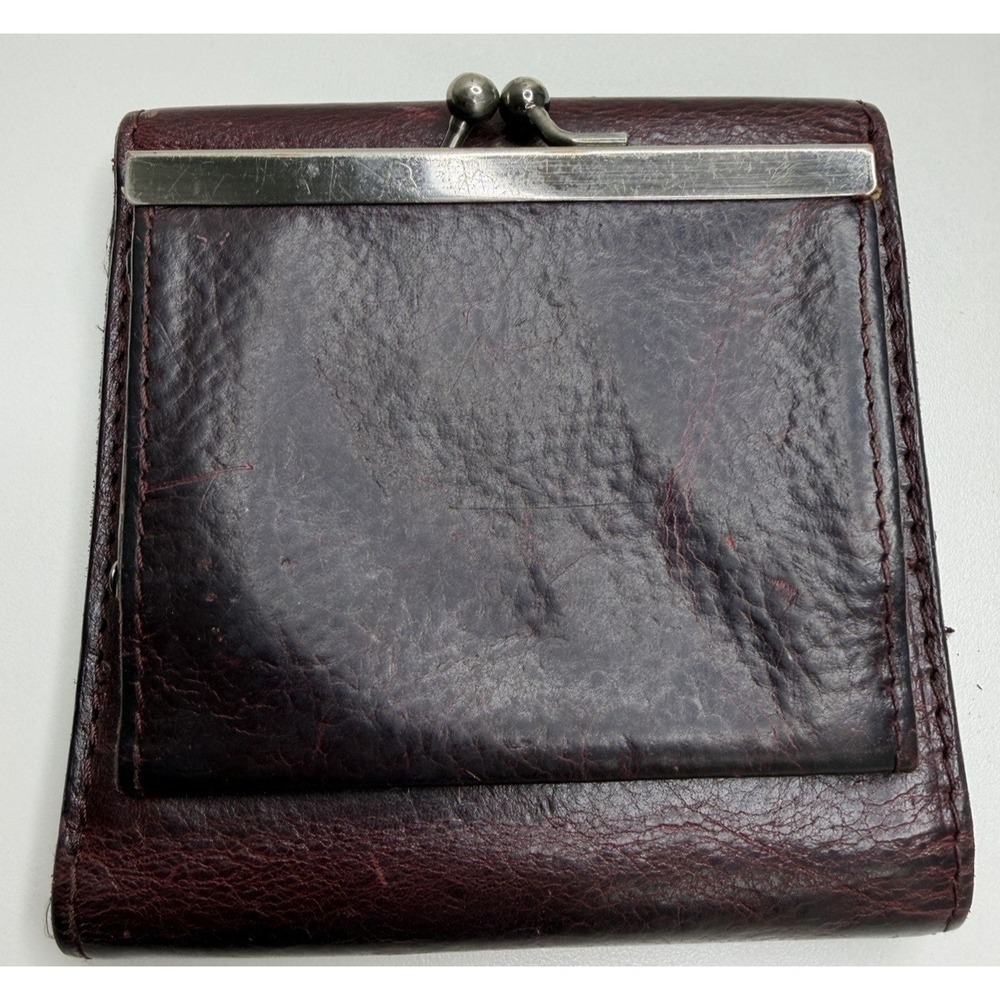 Patricia Nash Reiti Leather Wallet Kisslock Change Pocket Three Fold Burgundy - Picture 4 of 14